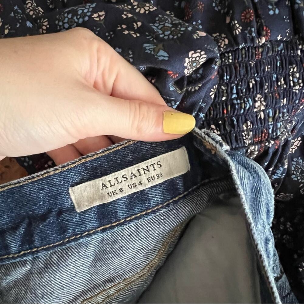 AllSaints Graff Embroidered Denim Mini Skirt - Picture 7 of 8